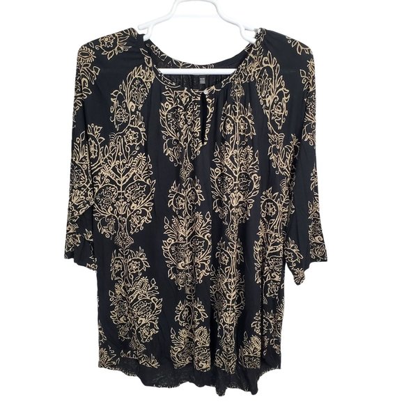 Lucky Brand Size 3X Tunic Blouse Popover Keyhole Puff 3/4 Sleeve Light Flowy - Picture 2 of 11